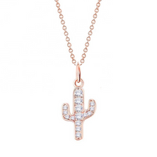 Load image into Gallery viewer, 18 gold cactus with cubic zirconia diamond saguaro necklace charm pendant