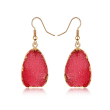 Load image into Gallery viewer, Natural Druzy Quartz Stone Crystal Dangle Earrings Coral