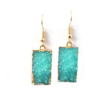 Load image into Gallery viewer, Druzy Quartz Dangle Crystal Statement Earrings in Teal