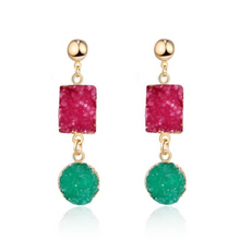 Load image into Gallery viewer, Druzy Natural Quartz Stone Dangle Gold Statement Earrings
