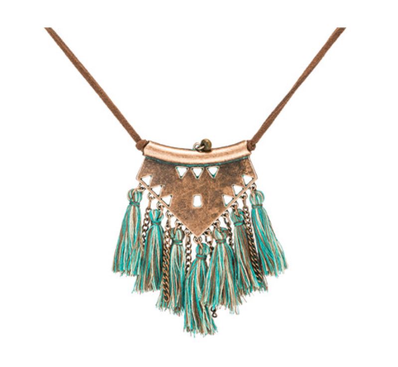 Bohemian Tassel Fringe Necklace with Leather Chain | Coachella