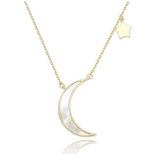 Load image into Gallery viewer, 14k gold crescent moon and star layering necklace pearl