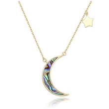 Load image into Gallery viewer, 14k gold crescent moon and star layering necklace spiritual celestial