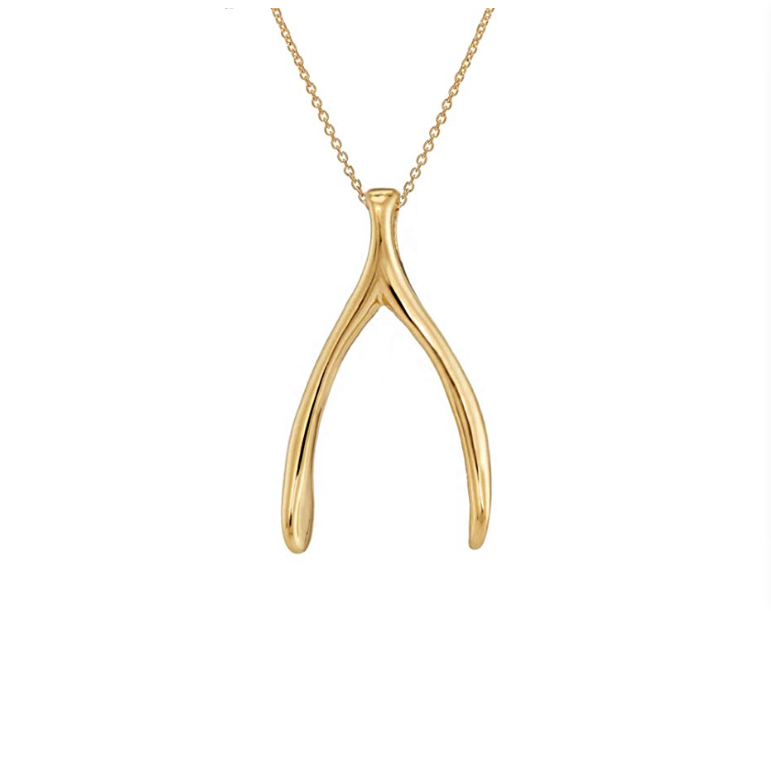 14k gold plated wishbone pendant layering necklace 