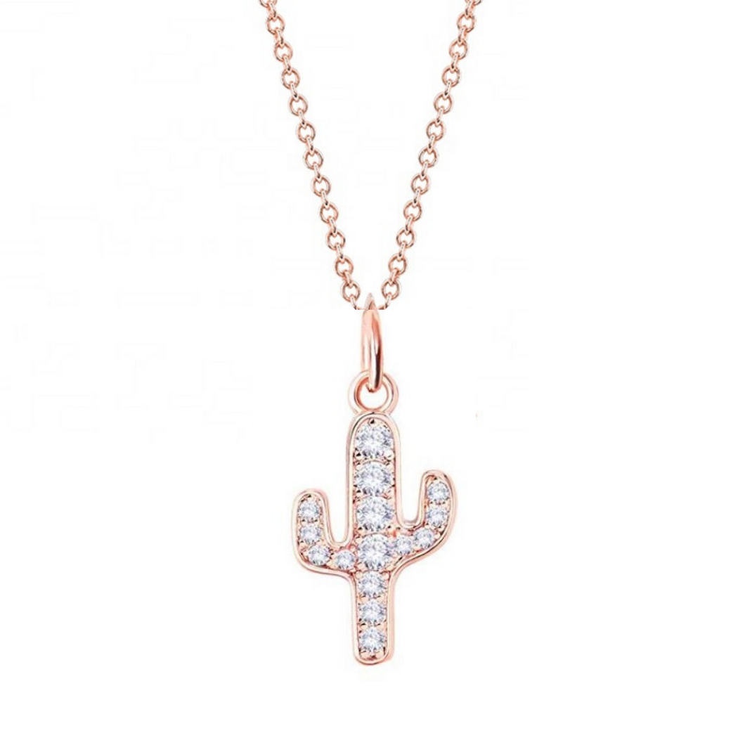 18 gold cactus with cubic zirconia diamond saguaro necklace charm pendant