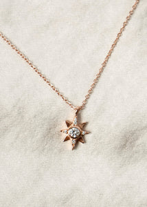 North Star Gold Charm Necklace 18k Gold Pendant Mini Star Diamond Jewelry