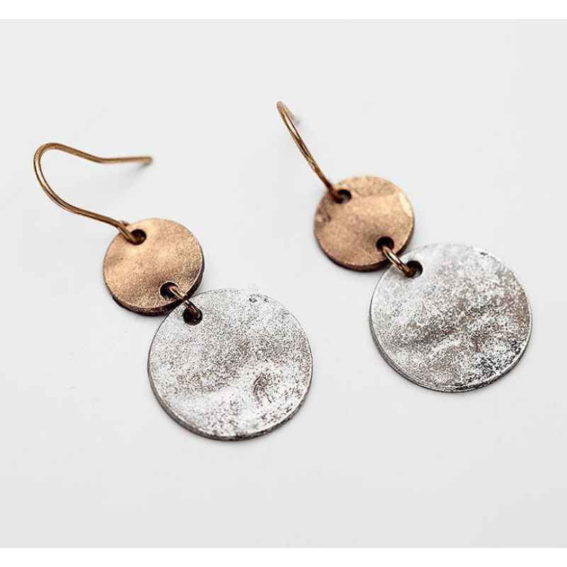 Antique Silver and Gold Disk Drop Vintage Earrings