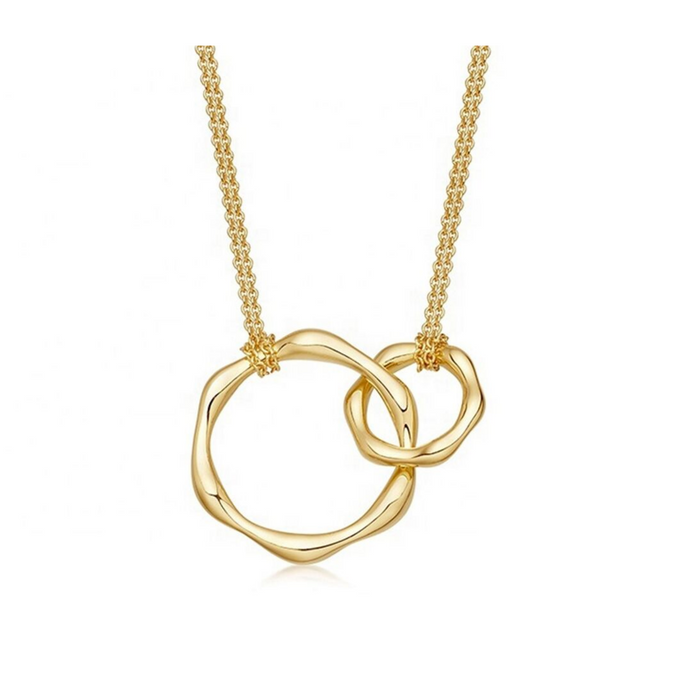 Crossed Interlocking Double Circles Rings Gold Necklace Charm