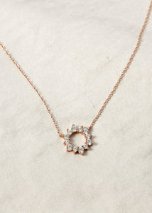 Diamond circle sun gold necklace pendant charm jewelry layering 18k gold