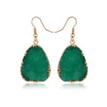 Load image into Gallery viewer, Natural Druzy Quartz Stone Crystal Dangle Earrings Green