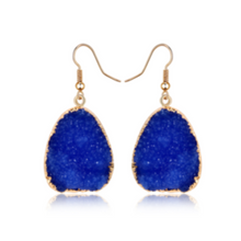 Load image into Gallery viewer, Natural Druzy Quartz Stone Crystal Dangle Earrings Blue