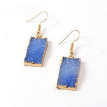 Load image into Gallery viewer, Druzy Quartz Dangle Crystal Statement Earrings in Blue