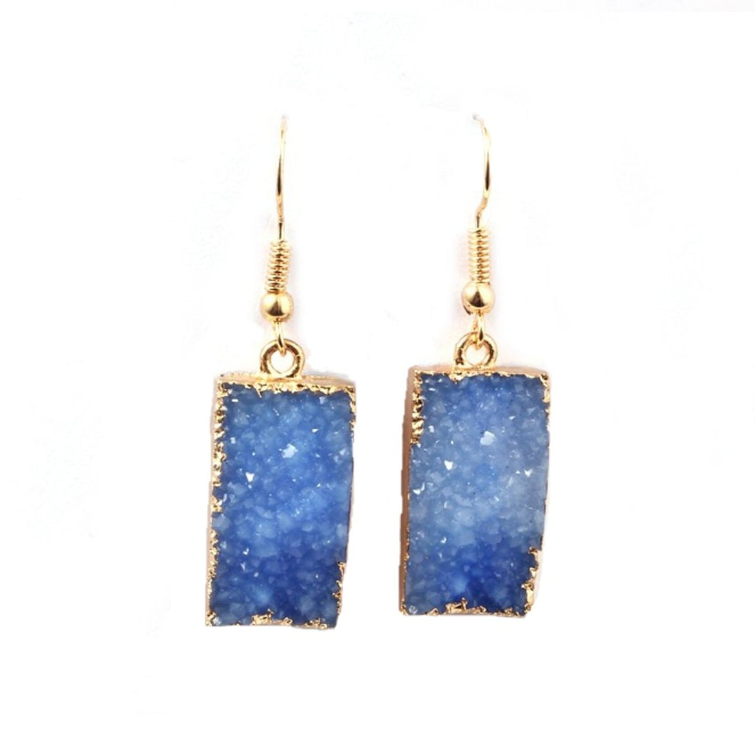 Druzy Quartz Dangle Crystal Statement Earrings Blue