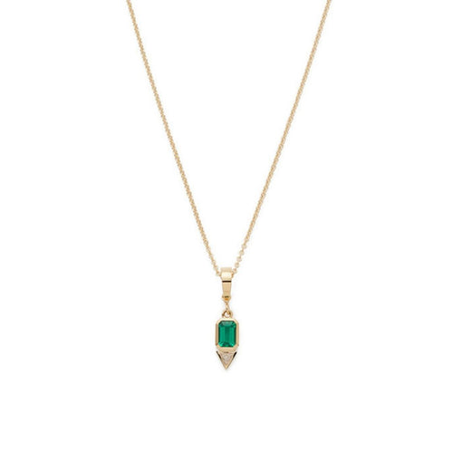 14k Gold Layering Necklace with Emerald Gemstone Pendant  Zodiac Birthstone Green Charm