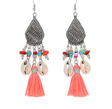 Load image into Gallery viewer, silver bohemian dangle beach earrings with seashells
