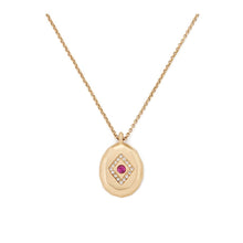 Load image into Gallery viewer, Gold Medallion Layering Necklace with Ruby Red Gemstone