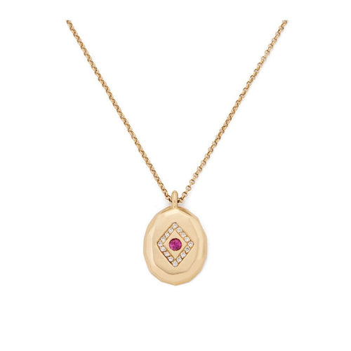 Gold Medallion Layering Necklace with Ruby Red Gemstone
