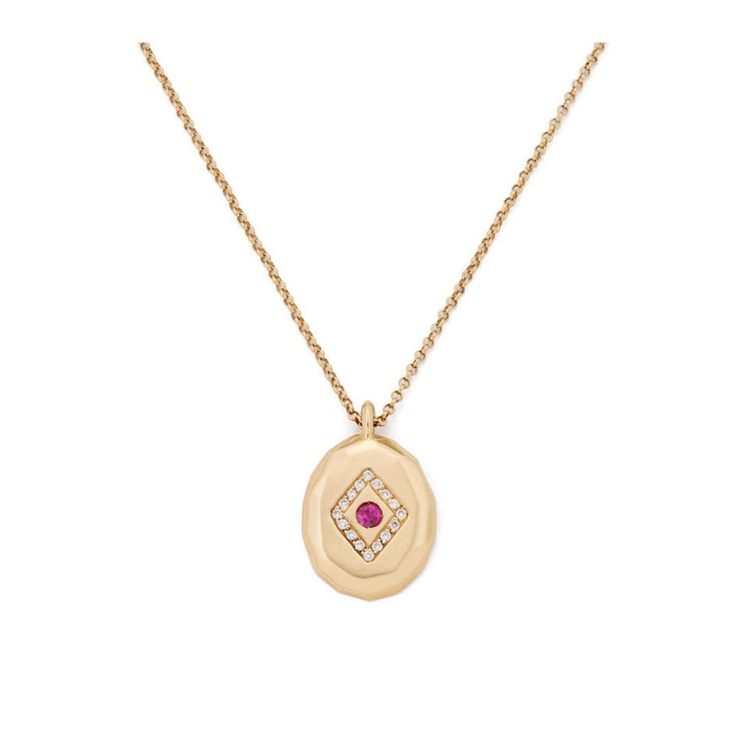 Gold Medallion Layering Necklace with Ruby Red Gemstone