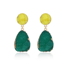Load image into Gallery viewer, Druzy Natural Quartz Stone Dangle Gold Statement Earrings