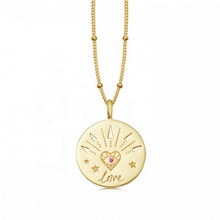 Load image into Gallery viewer, Gold necklace medallion with word love inspirational jewelry