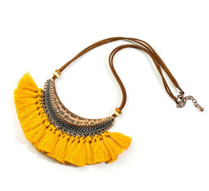 Bohemian Fringe Statement Collar Tassel Necklace Yellow