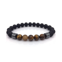 Load image into Gallery viewer, Mens Black Bead Tiger Eye Bracelet Hematite Natural Stone Spiritual Yoga Bracelet