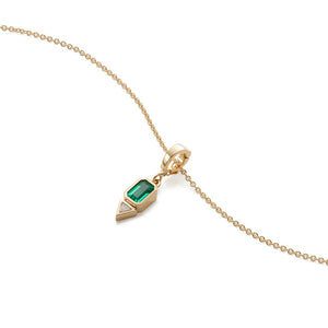 14k Gold Layering Necklace with Emerald Gemstone Pendant 