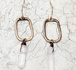 Bohemian Antique Gold Drop Earrings with Natural Crystal Stone