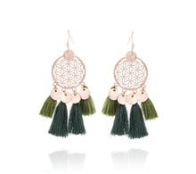 Load image into Gallery viewer, Trendy Fringe Tassel Statement Gold Earrings Olive