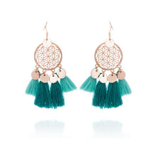 Load image into Gallery viewer, Trendy Fringe Tassel Statement Gold Earrings Teal