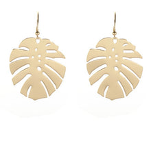 Load image into Gallery viewer, Medium Gold Palm Leaf Dangle Earrings Tropical Jewelry