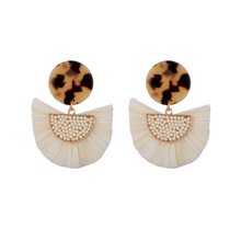 Load image into Gallery viewer, White Raffia Statement Beach Earrings in Animal Print