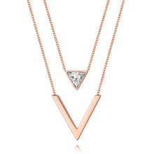 Load image into Gallery viewer, 18k Rose Gold Plated V-Shaped Double Chain Layering Necklace