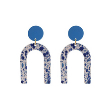 Load image into Gallery viewer, Modern Geometric U-Shaped Statement Earrings Unique Blue