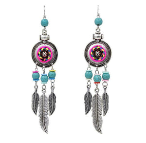 bohemian dream catcher silver native american dangle earrings