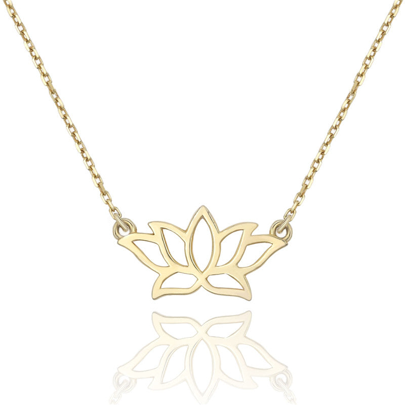 14k Yellow Gold Tiny Lotus Flower Necklace Spiritual
