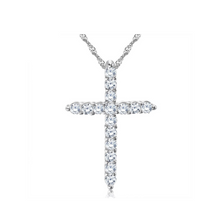 Load image into Gallery viewer, Diamond Cross Pendant Necklace White Gold Cross Shaped Jewelry