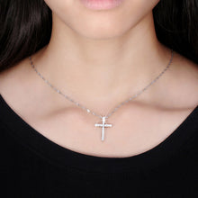 Load image into Gallery viewer, Diamond Cross Pendant Necklace White Gold Cross Shaped Sterling Silver Jewelry