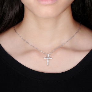 Diamond Cross Pendant Necklace White Gold Cross Shaped Sterling Silver Jewelry