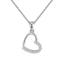 Load image into Gallery viewer, diamond heart necklace heart shaped charm pendant little silver heart charm