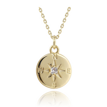 Load image into Gallery viewer, gold layering necklace compass symbol medallion charm