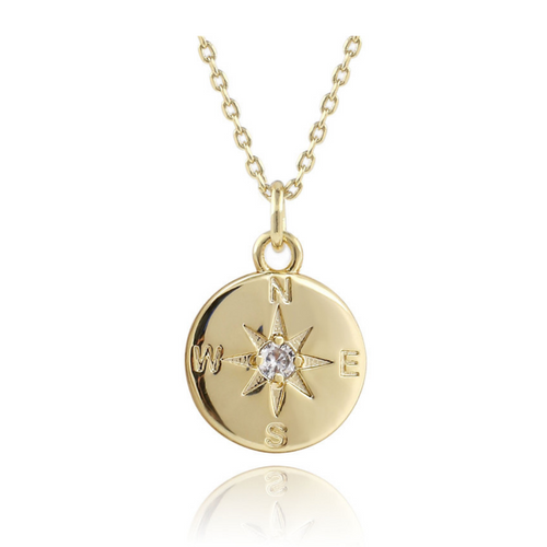 gold layering necklace compass symbol medallion charm