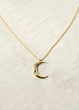 Load image into Gallery viewer, gold mini crescent moon charm astrology necklace gold moon jewelry gift for astrology lovers