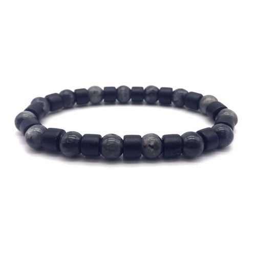 Kyro | Men's Black Beaded Gray Natural Stone Mala Bracelet
