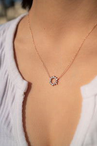 Diamond circle sun gold necklace pendant charm 