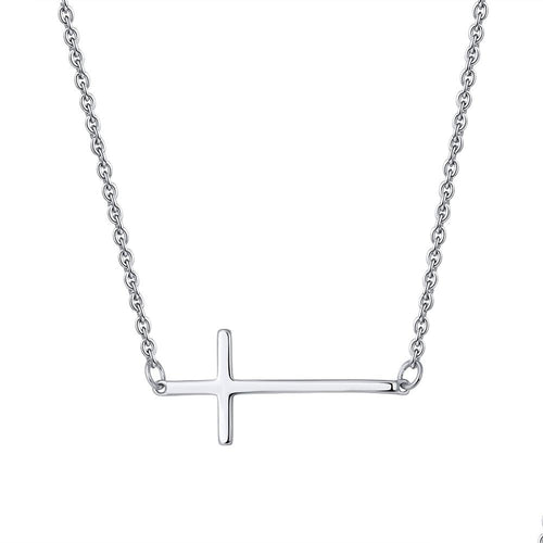 silver sideway cross necklace small cross pendant in white gold religious jewelry