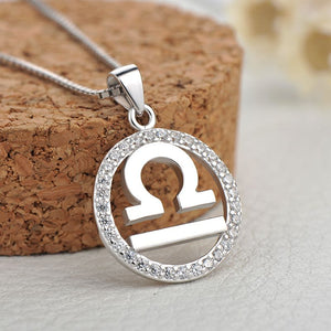 silver libra zodiac sign necklace charm 