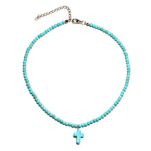 Load image into Gallery viewer, beaded turquoise necklace gemstone choker with turquoise cross