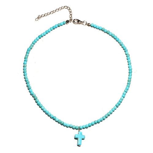 beaded turquoise necklace gemstone choker with turquoise cross
